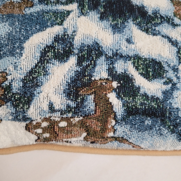 Riverdale Winter Scene Deer Tapestry Throw Pillow 16x12 - Picture 4 of 13
